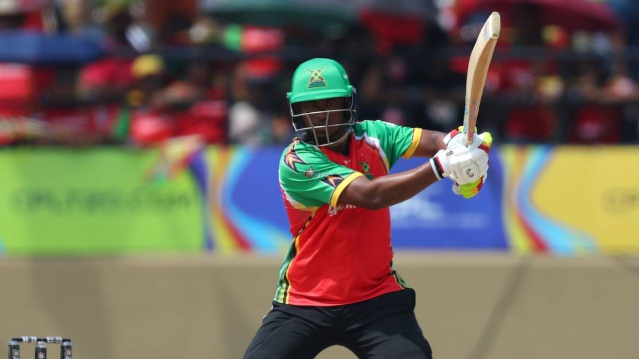 Quentin Sampson powered the Guyana Amazon Warriors chase early on, Guyana Amazon Warriors vs Trinbago Knight Riders, CPL 2025, Providence, September 13, 2025