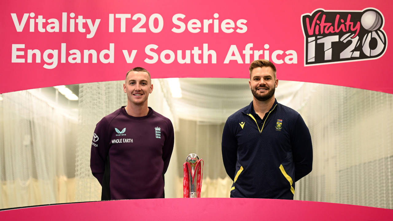 Harry Brook and Aiden Markram pose with the trophy, England vs South Africa, 3rd Men's T20I, Trent Bridge, Nottingham, September 14, 2025