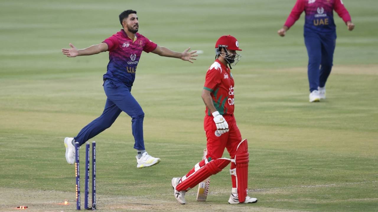 Junaid Siddique struck twice in his first two overs, UAE vs Oman, Men's T20 Asia Cup, Abu Dhabi, September 15, 2025