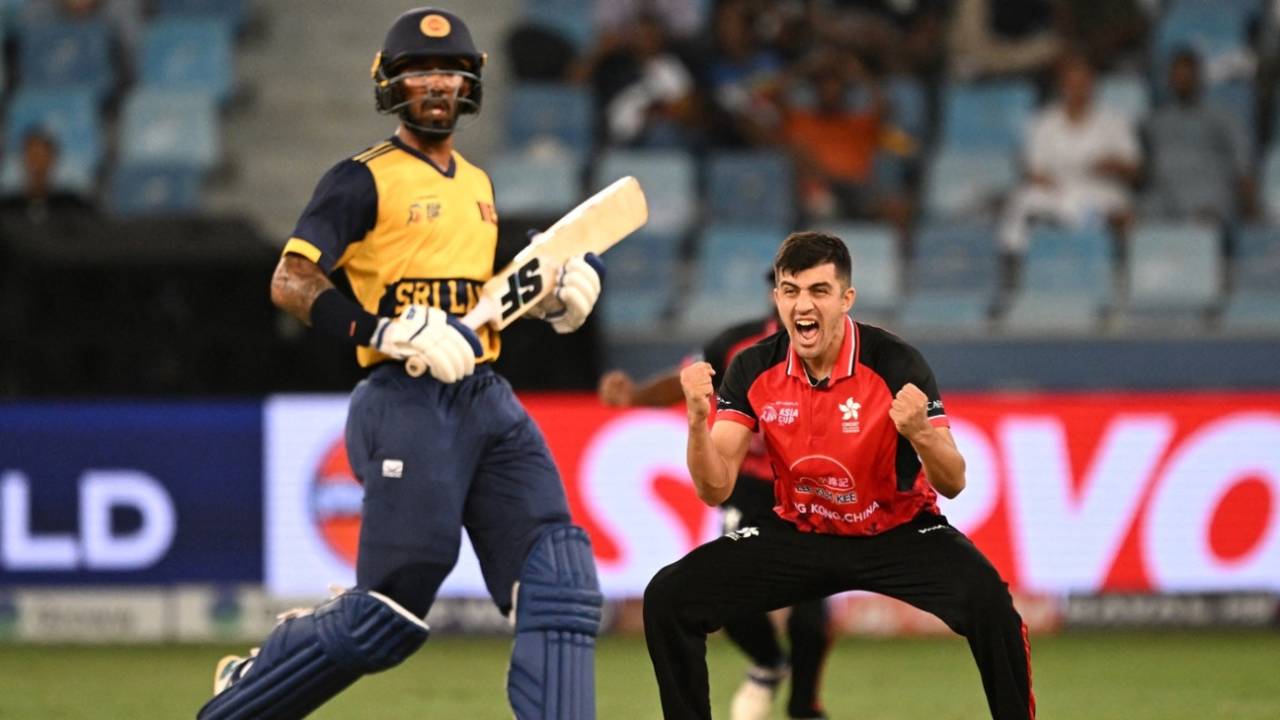 Aizaz Khan was excited after Kamil Mishara was out, Sri Lanka vs Hong Kong, Men's T20 Asia Cup, Dubai, September 15, 2025