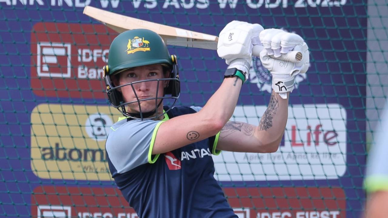 Megan Schutt hits out at the nets, India vs Australia, 2nd women's ODI, New Chandigarh, September 16, 2025