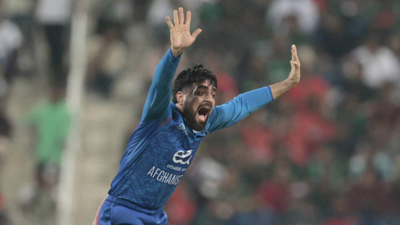 Rashid Khan appeals for a wicket during his impactful spell, Bangladesh vs Afghanistan, Men's T20 Asia Cup, Abu Dhabi, September 16, 2025
