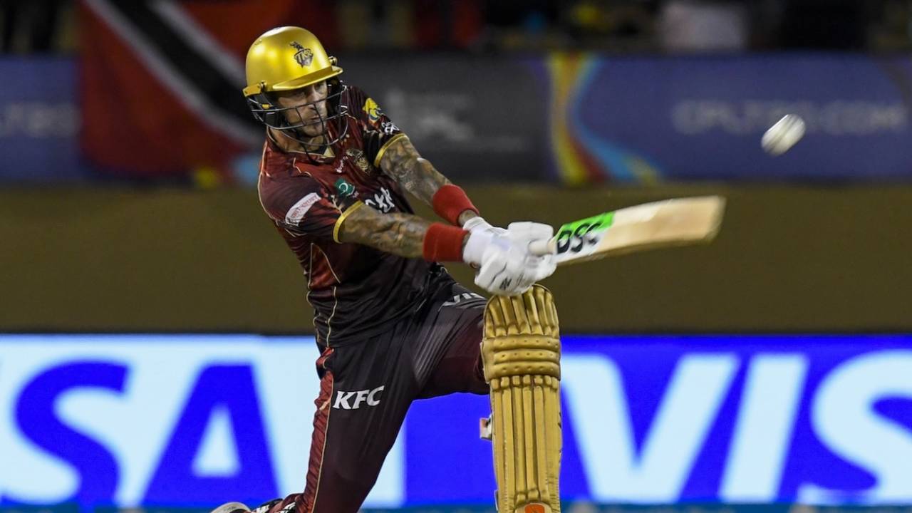 Alex Hales sweeps the ball for a six, Antigua and Barbuda Falcons vs Trinbago Knight Riders, CPL 2025, Providence, September 16, 2025