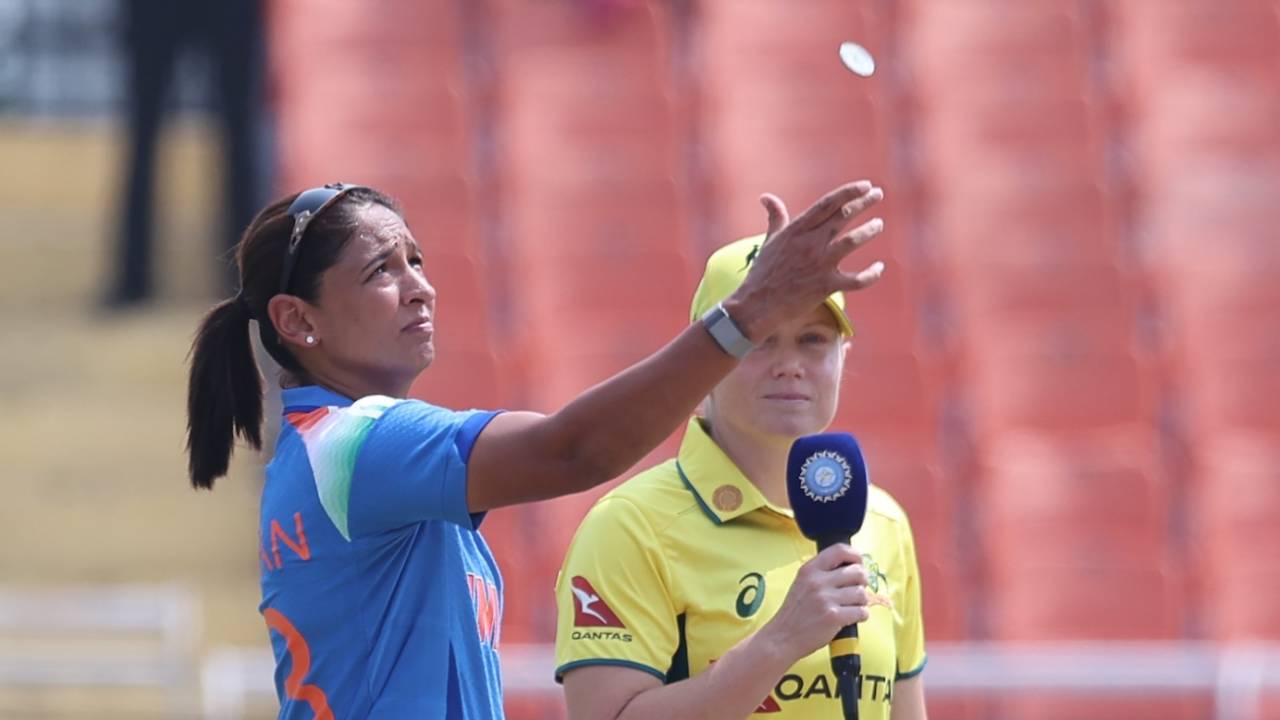 Harmanpreet Kaur flips the coin - Alyssa Healy called right and opted to field, India vs Australia, 2nd ODI, New Chandigarh, September 17, 2025