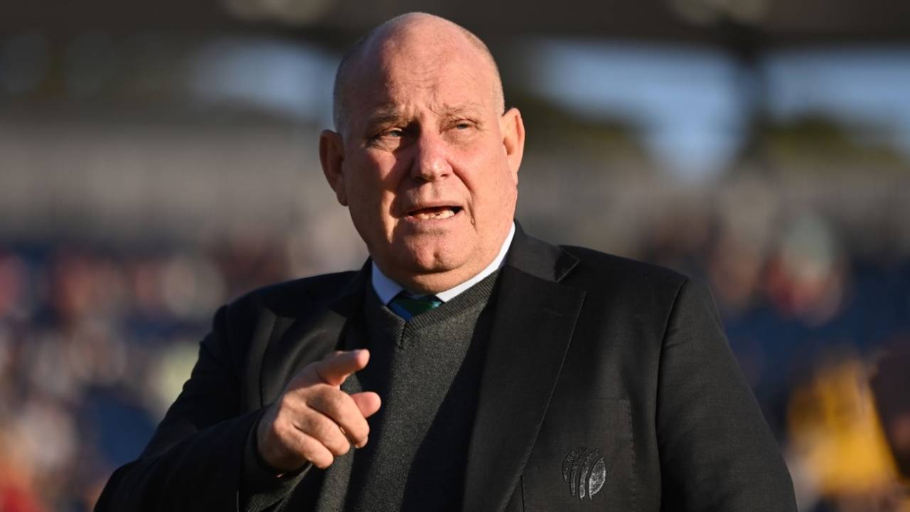 Match referee Andy Pycroft speaks to someone, England vs Australia, 2nd T20I, Cardiff, September 13, 2024