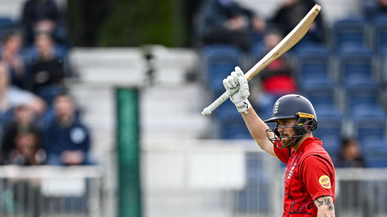 Phil Salt salutes the crowd after his 20-ball fifty, Ireland vs England, 1st Men's T20 International, Malahide, Dublin, September 17, 2025