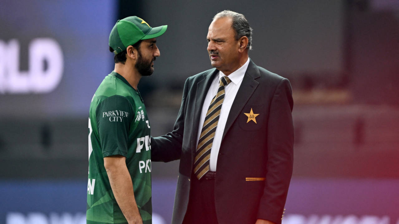 Salman Agha speaks with the team manager ahead of the match, UAE vs Pakistan, Men's T20 Asia Cup, Dubai, September 17, 2025