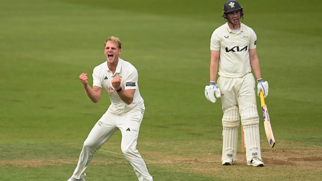 Dillon Pennington claimed the wicket of Dan Lawrence lbw, Surrey vs Nottinghamshire, County Championship, Division One, The Oval, September 18, 2025