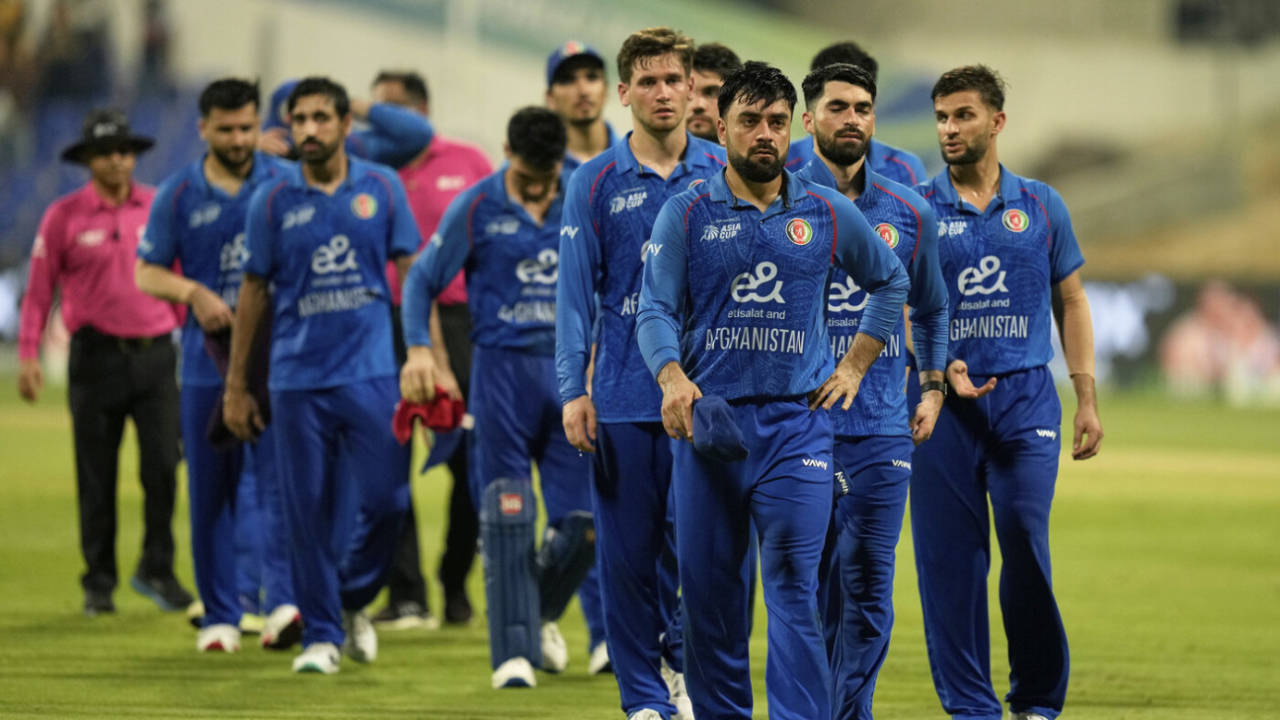 Rashid Khan and his men walk out after being knocked out, Afghanistan vs Sri Lanka, Men's T20 Asia Cup, Abu Dhabi, September 18, 2025