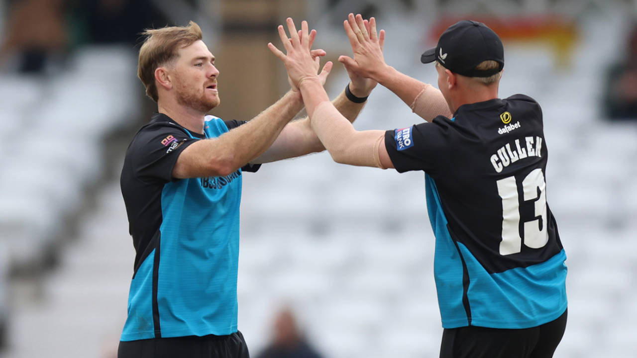 Tom Taylor celebrates a breakthrough, Metro Bank One-Day Cup final, Trent Bridge, September 20, 2025