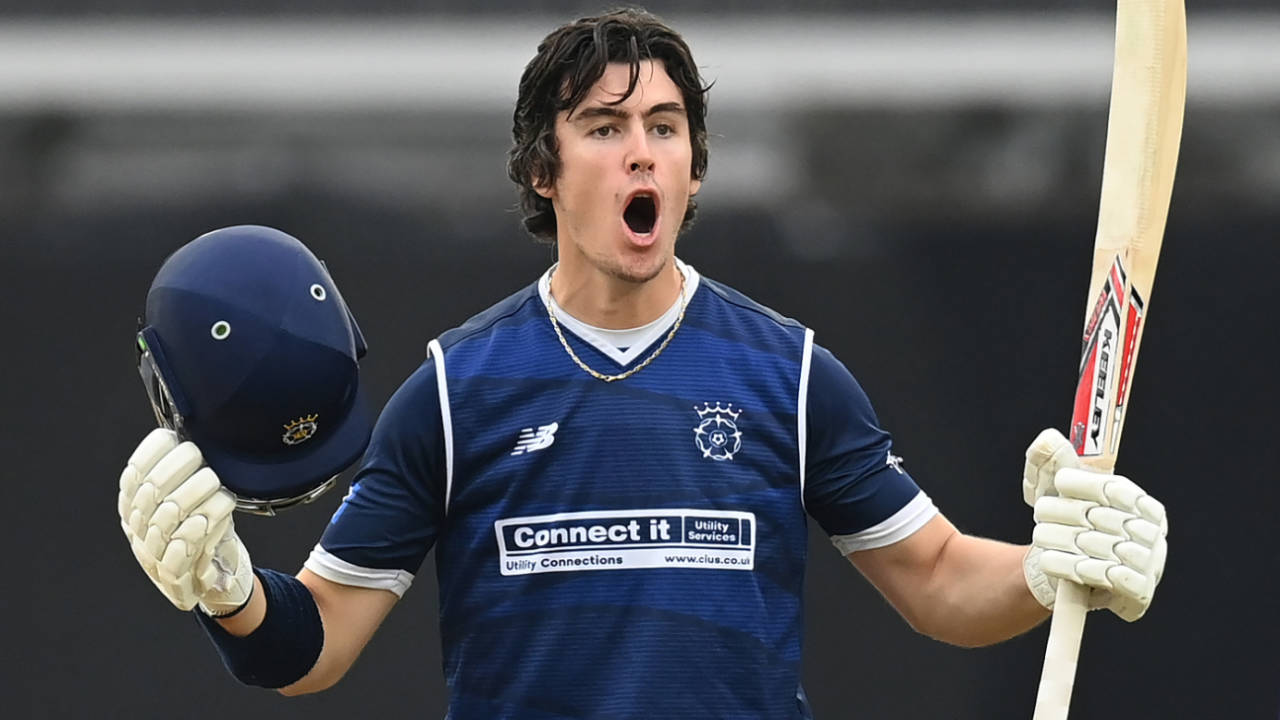 Ali Orr celebrates his century in the final, Metro Bank One-Day Cup final, Trent Bridge, September 20, 2025