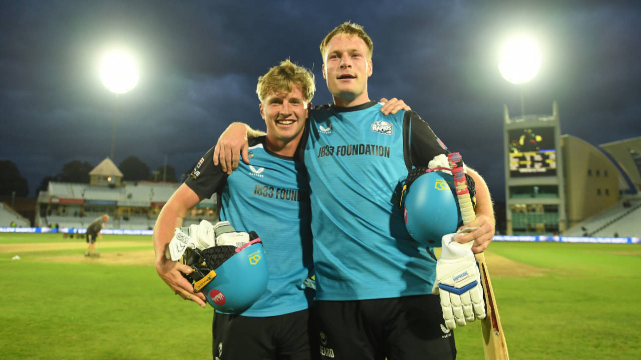 Matthew Waite and Henry Cullen celebrate the winning moment for Worcestershire, Metro Bank One-Day Cup final, Trent Bridge, September 20, 2025