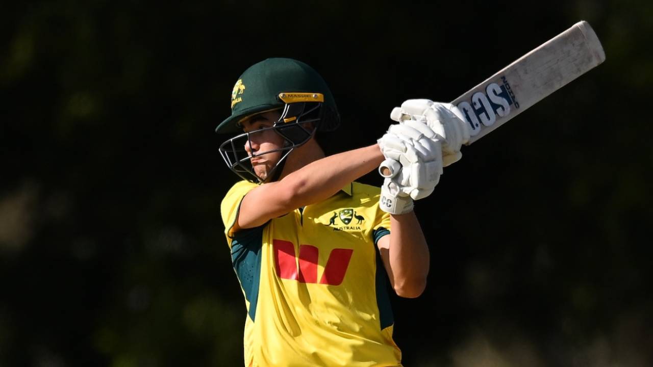 Tom Hogan plays a square cut, Australia vs India, 1st Under-19 one-day match, Brisbane, September 21, 2025