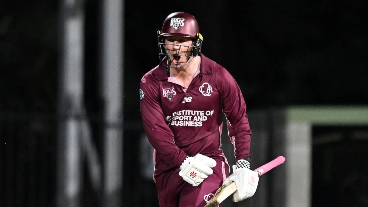 Hugh Weibgen was pumped after hitting the winning runs, Queensland vs Western Australia, One-Day Cup, Allan Border Field, Brisbane, September 21, 2025