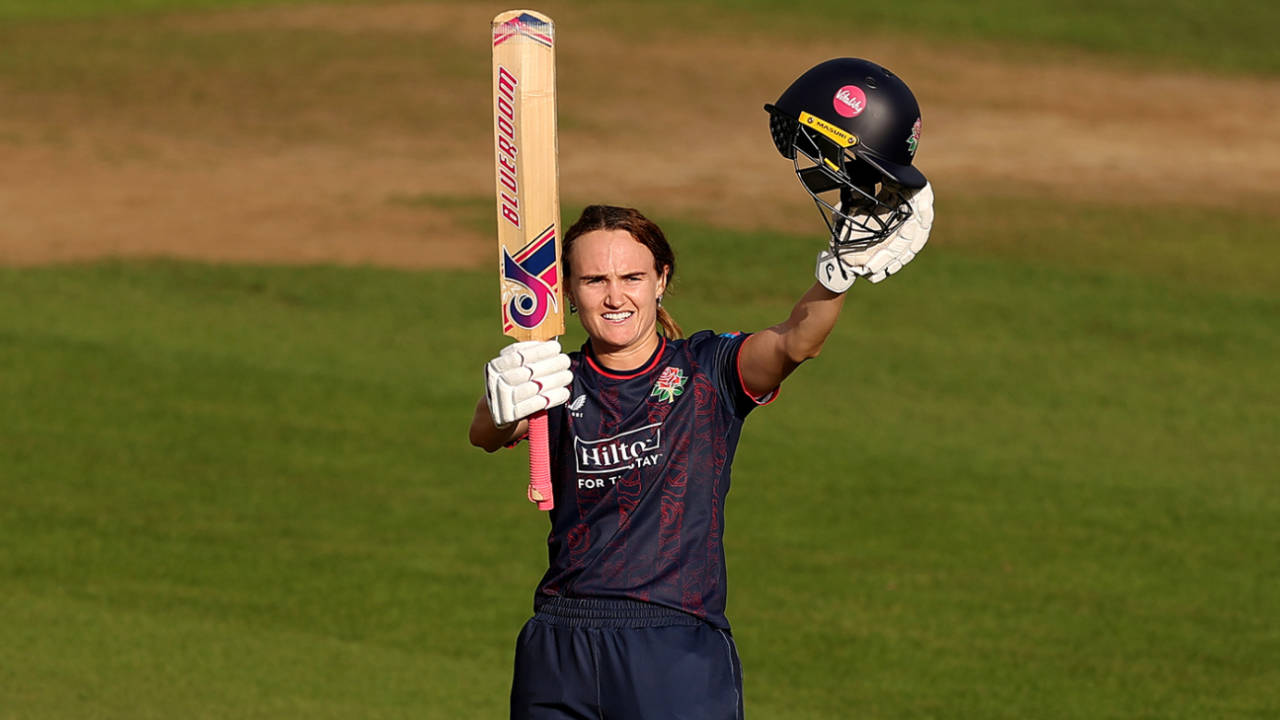 Gaby Lewis acknowledges her hundred, Hampshire vs Lancashire, Women's One-Day Cup final, Southampton, September 21, 2025