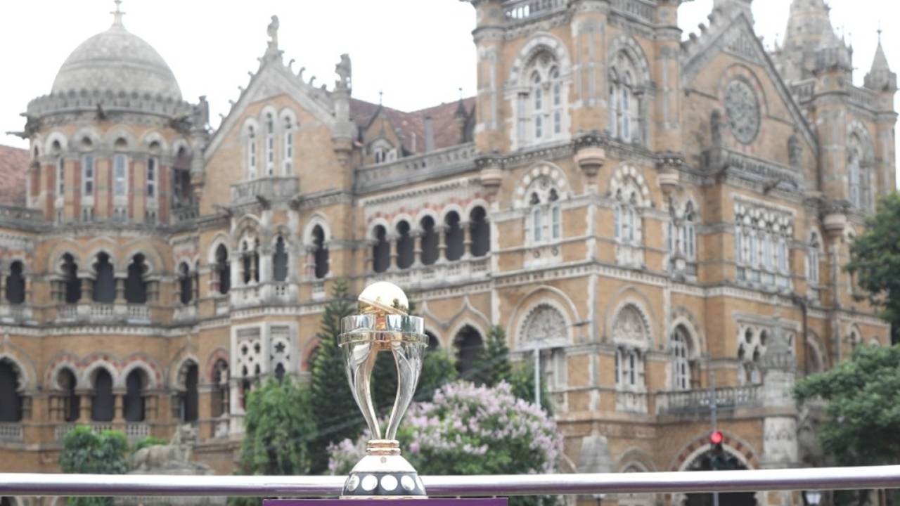 The Women's World Cup Trophy, displayed in front of Chhatrapati Shivaji Maharaj Terminus in Mumbai, September 22, 2025