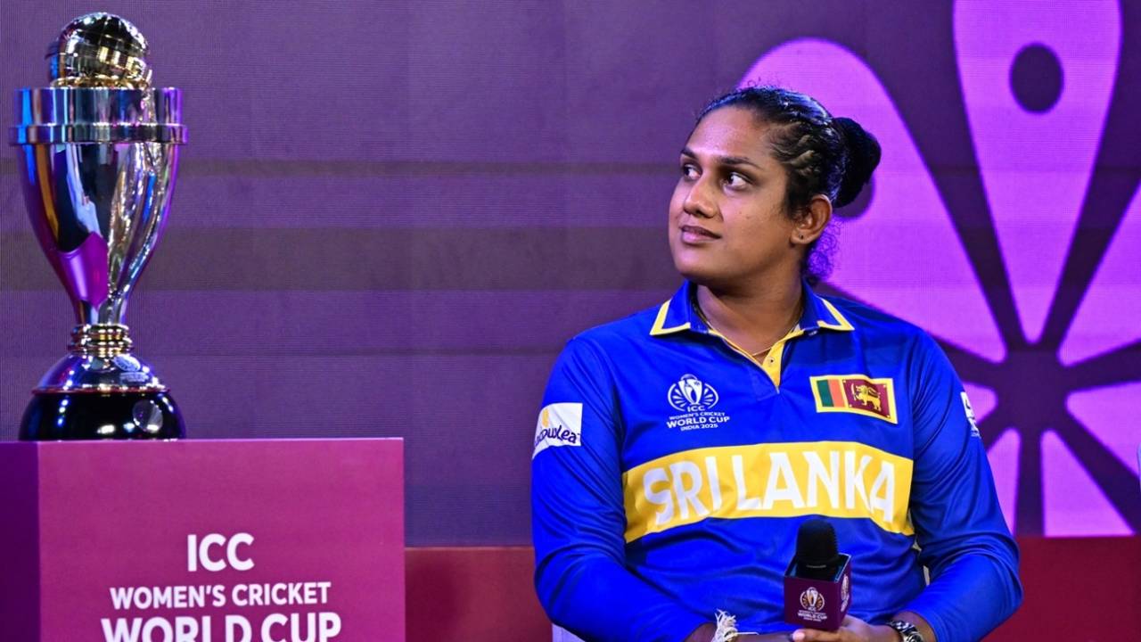 Chamari Attapaththu looks at and dreams about lifting the World Cup trophy, Women's World Cup, Colombo, September 26, 2025 