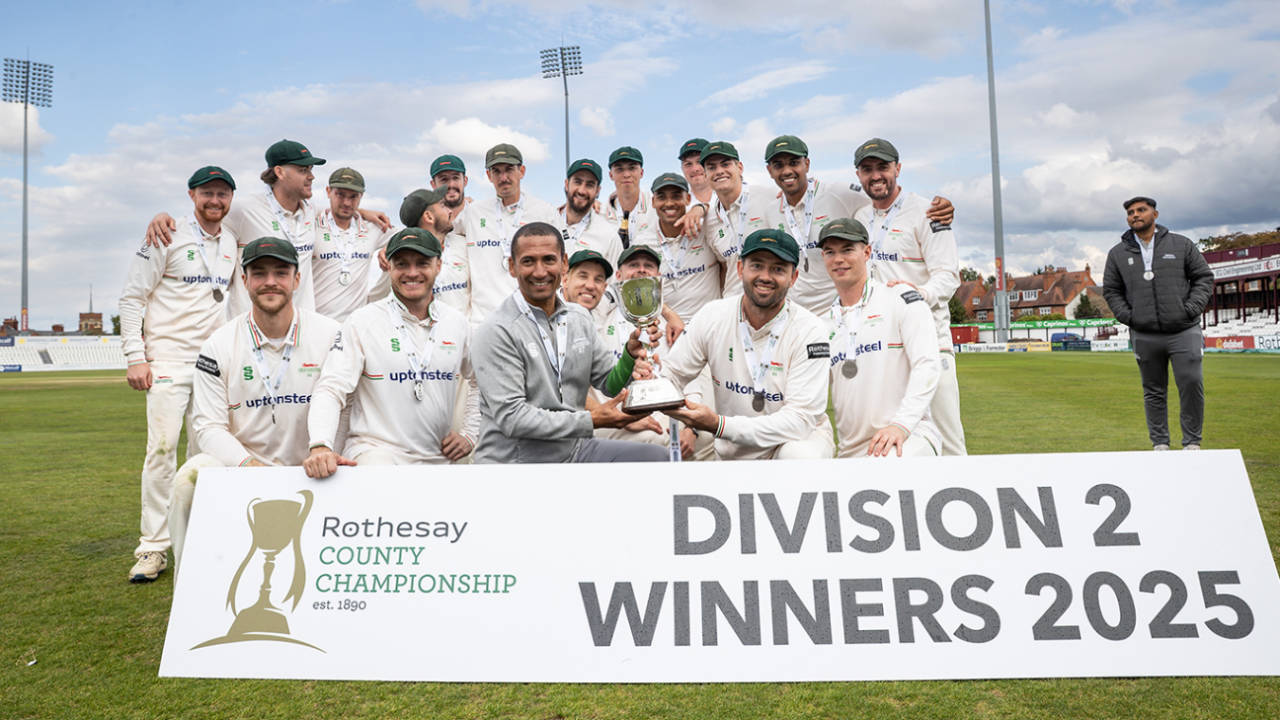 Leicestershire were presented with the Division Two winners trophy, Northamptonshire vs Leicestershire, County Championship, Wantage Road, September 27, 2025