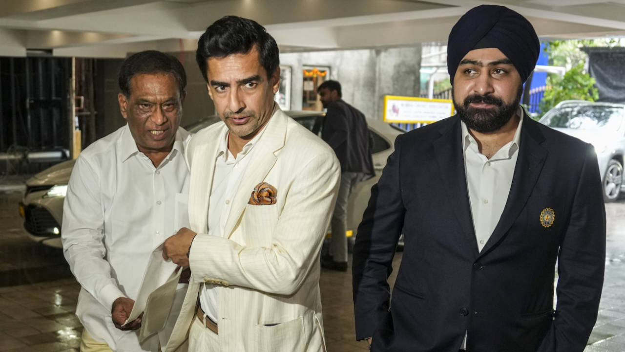 Mithun Manhas (centre), the newly elected BCCI president, at the BCCI Annual General Meeting in Mumbai, September 28, 2025
