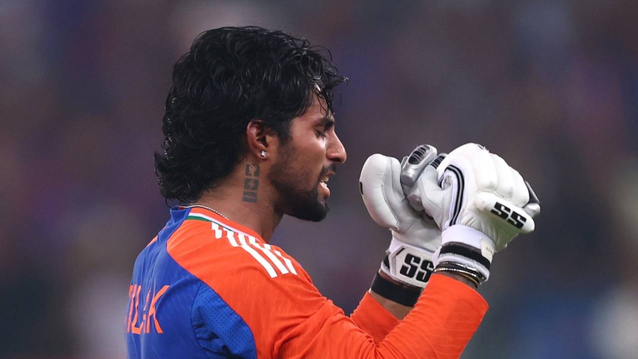 Tilak Varma takes a moment to feel the victory, India vs Pakistan, Asia Cup final, Dubai, September 28, 2025