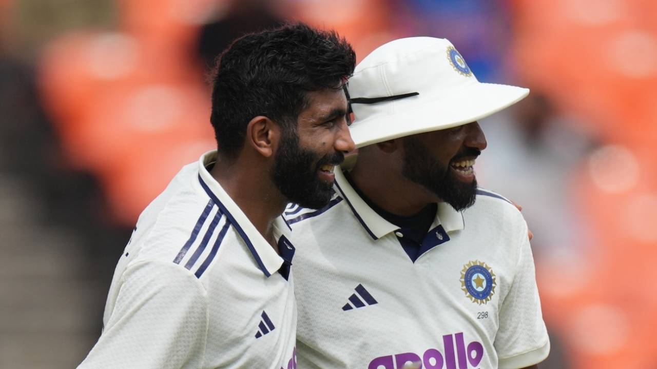 Jasprit Bumrah with Mohammed Siraj after getting rid of Johann Layne, India vs West Indies, 1st Test, Ahmedabad, 1st day, October 2, 2025