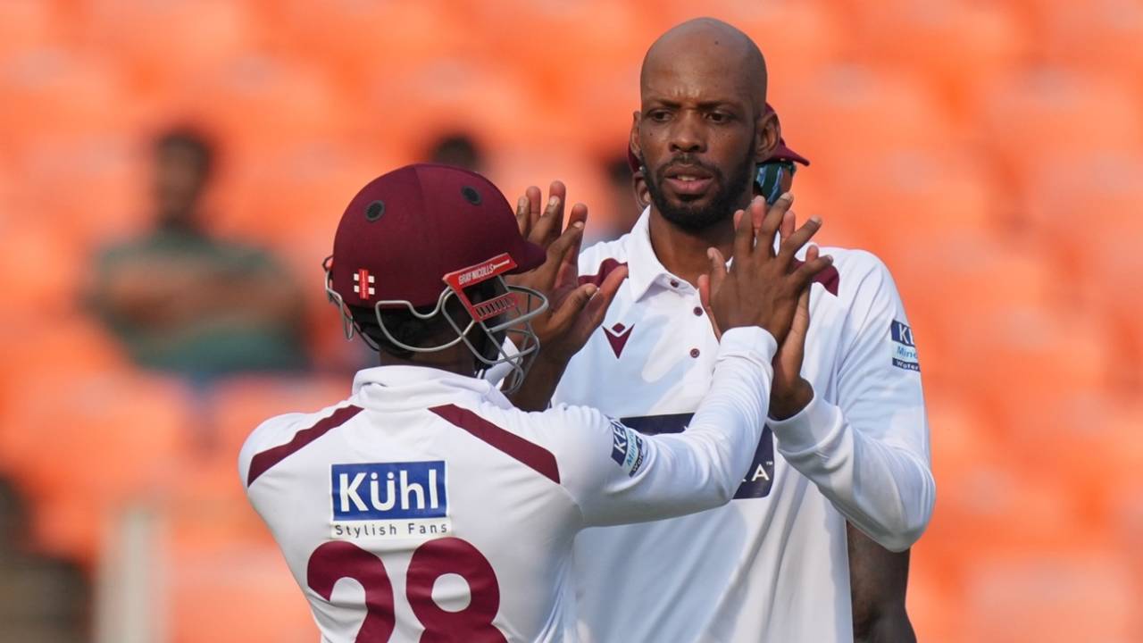 Captain Roston Chase and Alick Athanaze celebrate a wicket, India vs West Indies, 1st Test, Ahmedabad, 1st day, October 2, 2025
