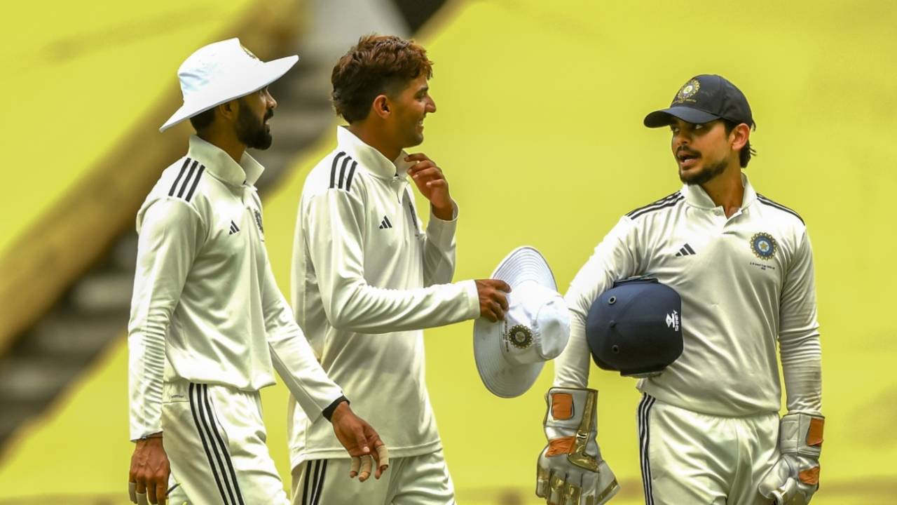 [L to R] Ruturaj Gaikwad, Yash Dhull and Ishan Kishan return after the day's play, Vidarbha vs Rest of India, Irani Cup, 3rd day, Nagpur, October 3, 2025