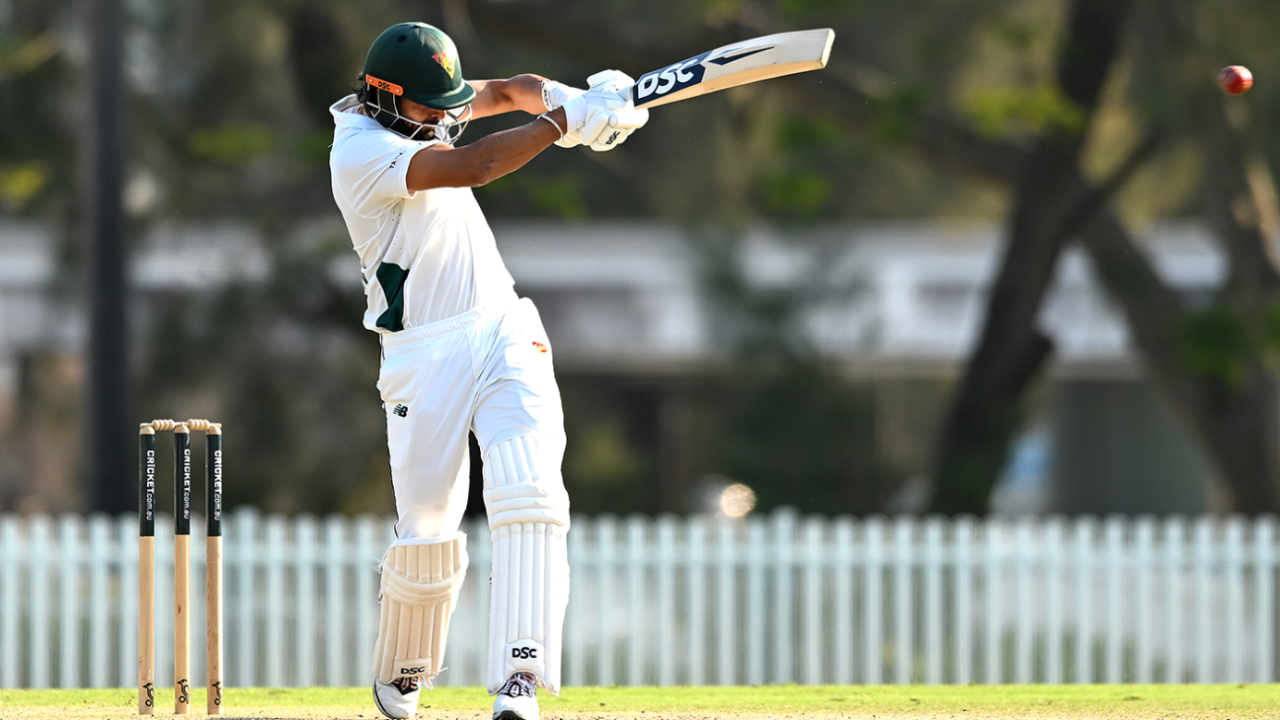 Nikhil Chaudhary put together an impressive first-class debut, Queensland vs Tasmania, Sheffield Shield, Allan Border Field, October 7, 2025