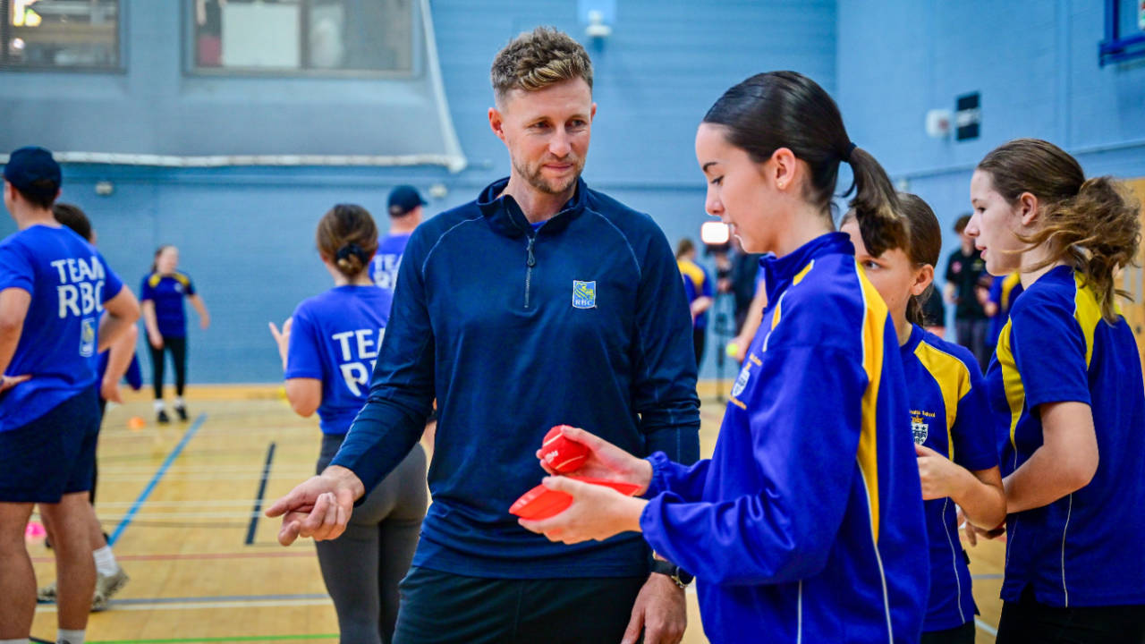 Joe Root passes on some tips at an RBC skill share day, October 8, 2025