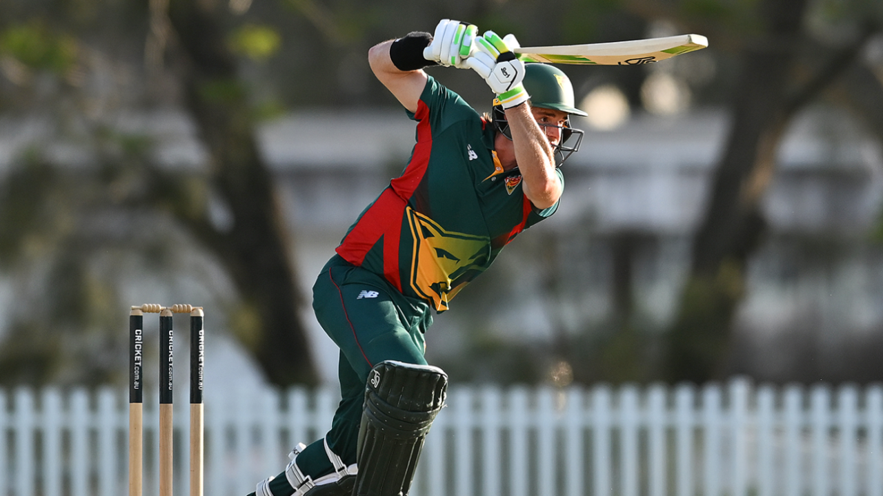 Tim Ward drives during his maiden one-day century, Queensland vs Tasmania, One-Day Cup, Allan Border Field, October 9, 2025