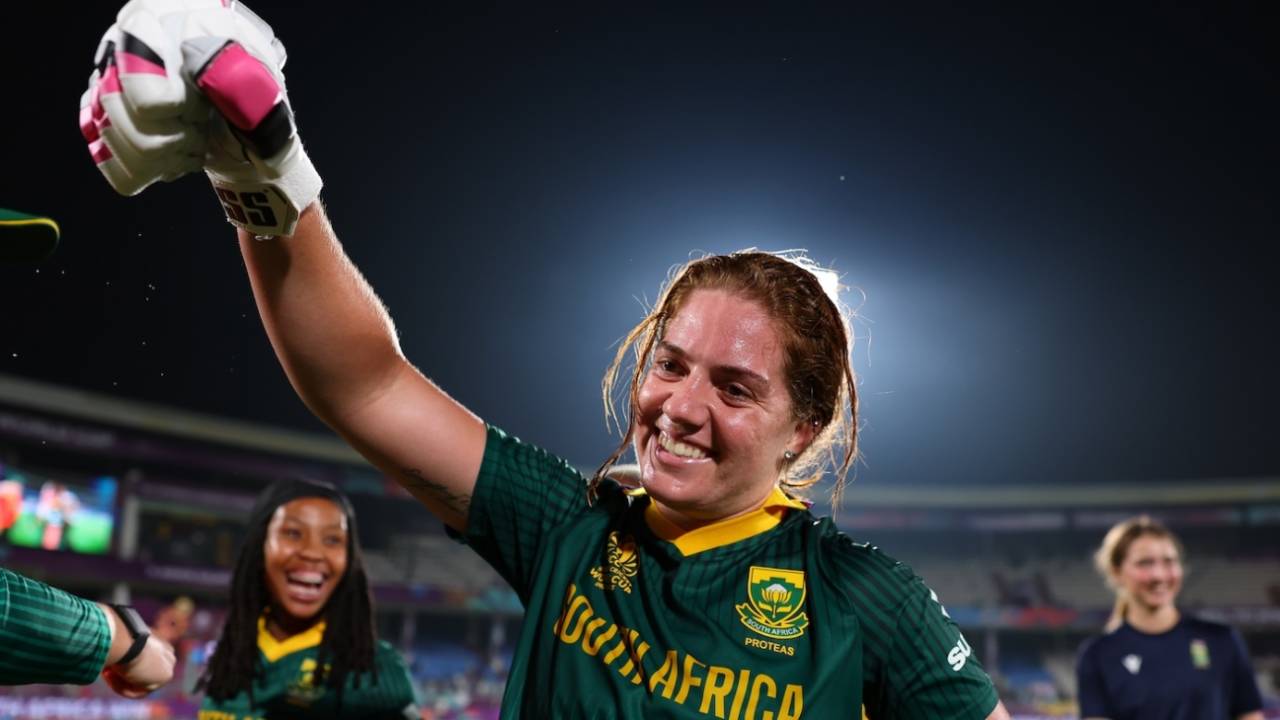 Nadine de Klerk is pumped after her heroics, India vs South Africa, Women's ODI World Cup, Visakhapatnam, October 9, 2025