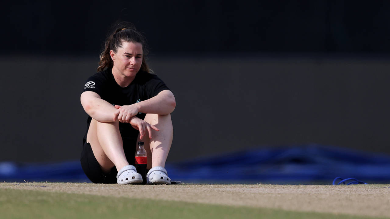 Tammy Beaumont inspects the Premadasa surface ahead of England's match with Sri Lanka, Colombo, October 10, 2025