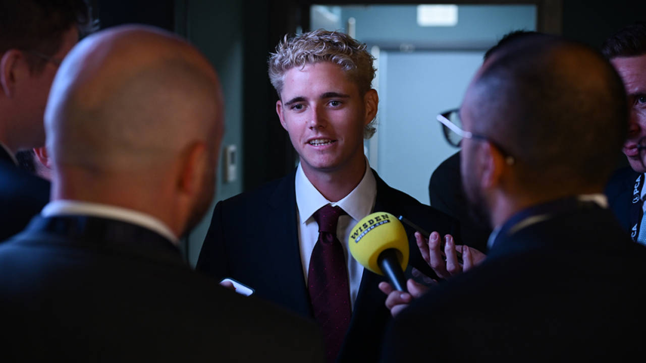Jacob Bethell speaks to the media at the PCA Awards, October 9, 2025