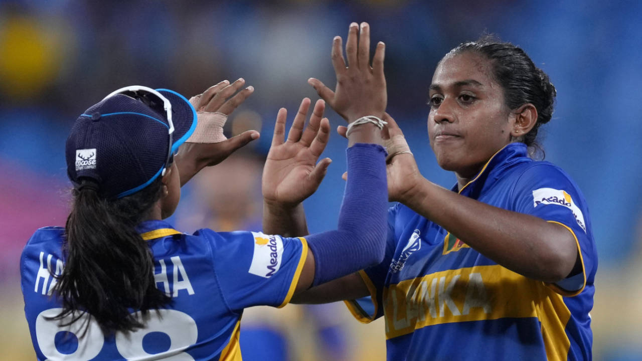 Dewmi Vihanga celebrates after completing a catch, England vs Sri Lanka, Women's ODI World Cup, Colombo, October 11, 2025