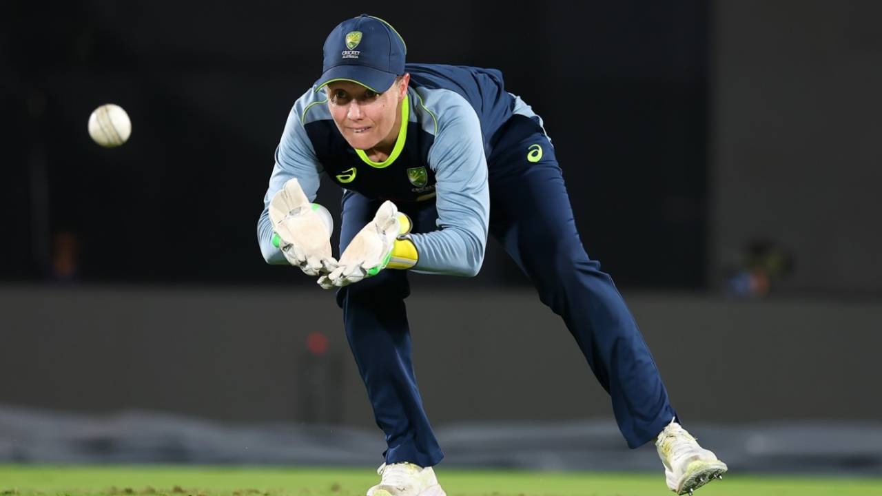 Alyssa Healy shapes to collect the ball, Women's World Cup, Visakhapatnam, October 11, 2025