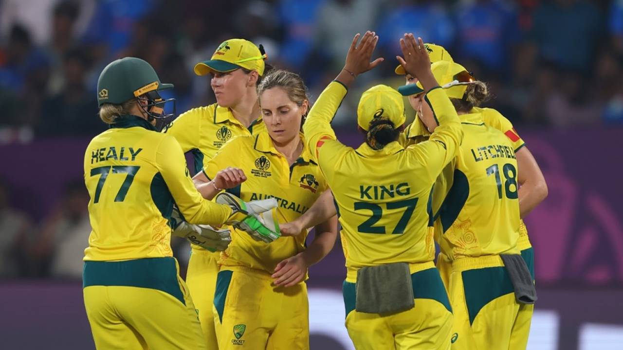 Sophie Molineux celebrates after getting rid of Harleen Deol, India vs Australia, Women's ODI World Cup, Visakhapatnam, October 12, 2025