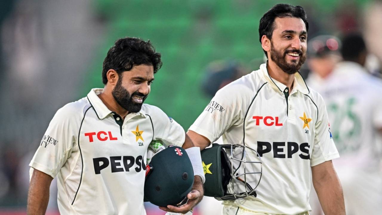 Mohammad Rizwan and Salman Agha walked back after an unbeaten 114-run stand on day one, Pakistan vs South Africa, 1st Test, Day 1, Lahore, October 12, 2025