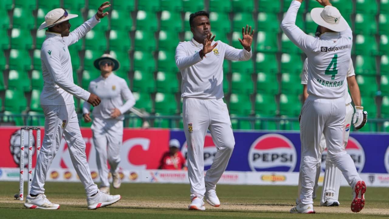 Senuran Muthusamy got his maiden Test five-for, Pakistan vs South Africa, 1st Test, Day 2, Lahore, October 13, 2025