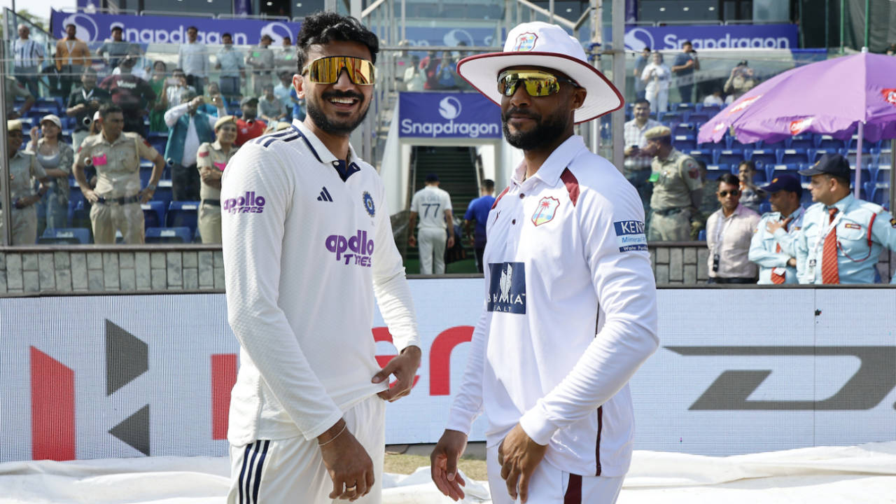 Axar Patel and Shai Hope have a laugh at the end of the game, India vs West Indies, 2nd Test, Delhi, 5th Day, October 14, 2025