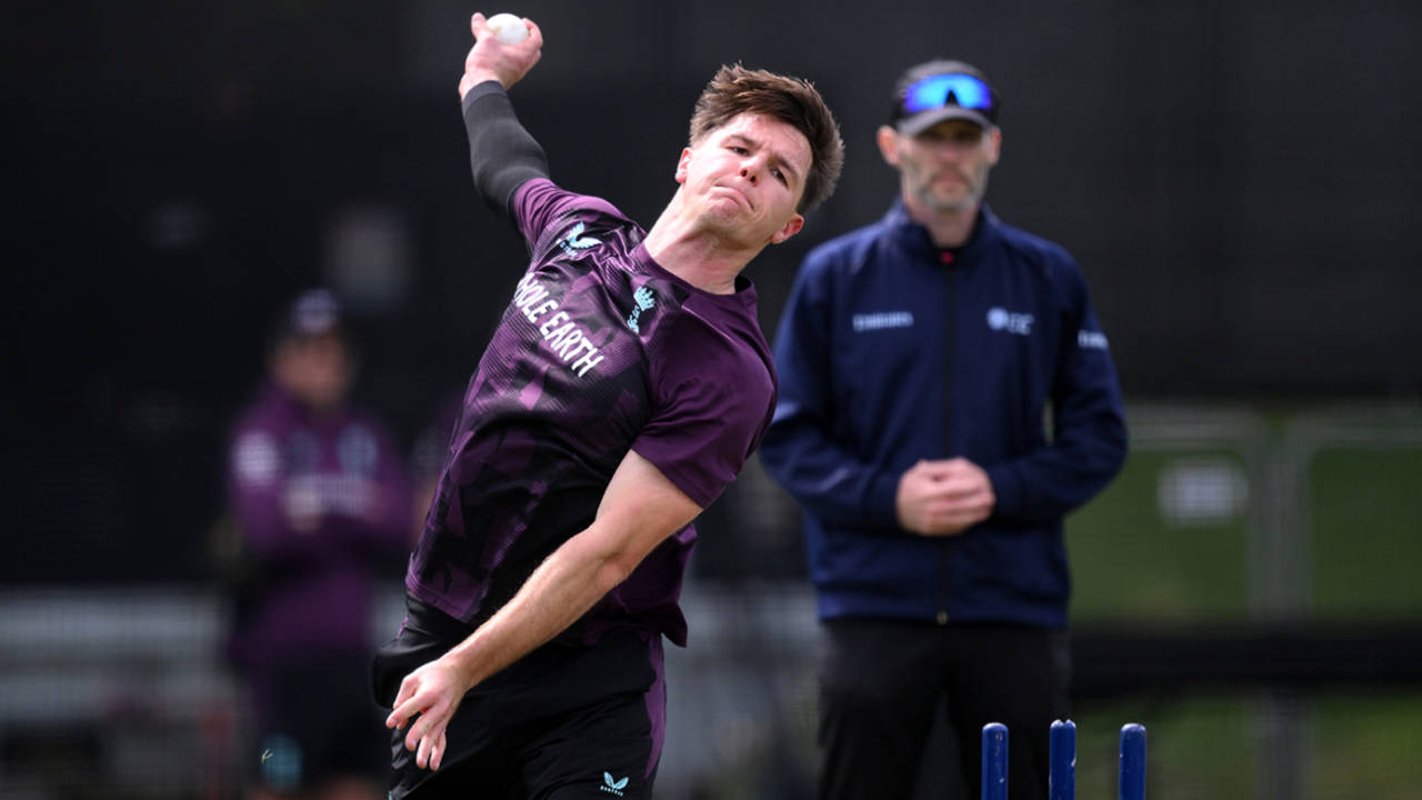 Sonny Baker bowls in the nets, Christchurch, October 17, 2025