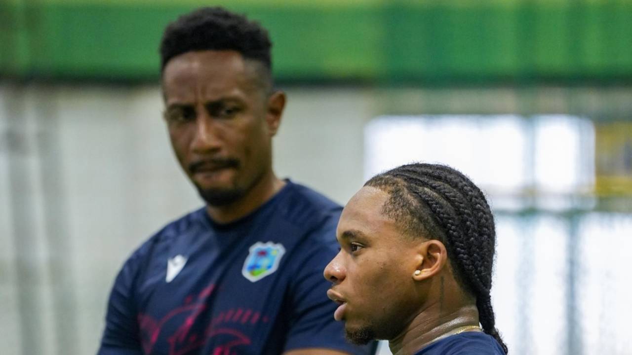 Keacy Carty with CWI talent manager Jamal Smith at the Super Kings Academy, Chennai, October 2025