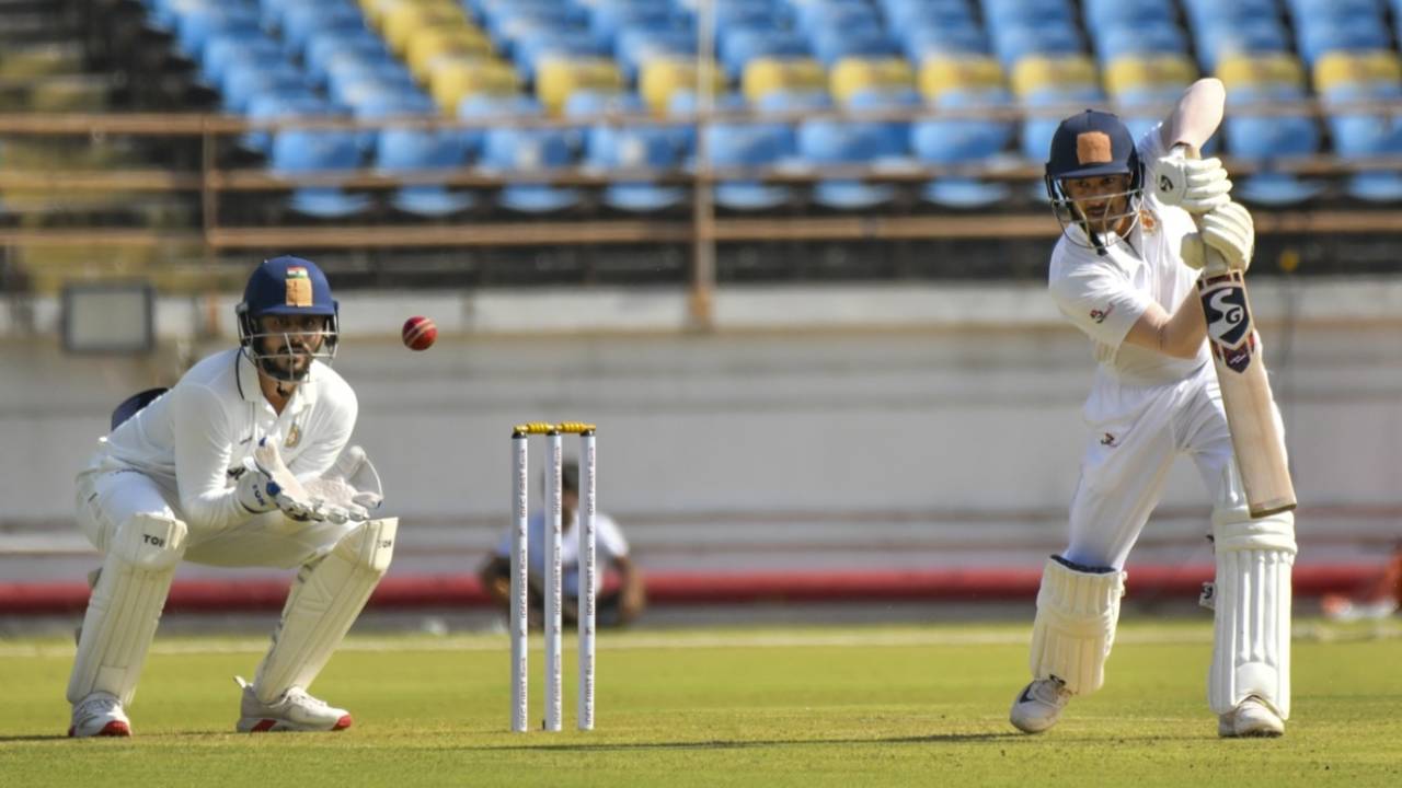 Mayank Agarwal plays on the off side, Saurasthra vs Karnataka, Ranji Trophy, 1st day, Rajkot, October 15, 2025
