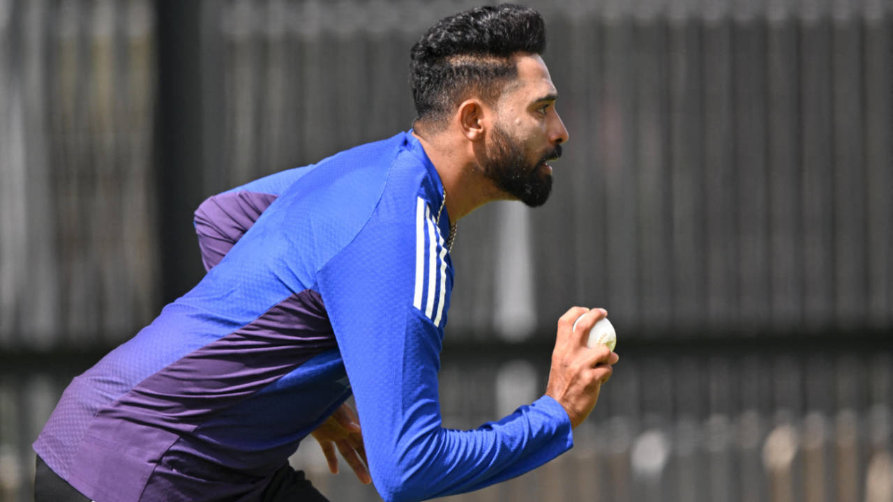 Mohammed Siraj runs in to bowl in the nets, Perth, October 18, 2025