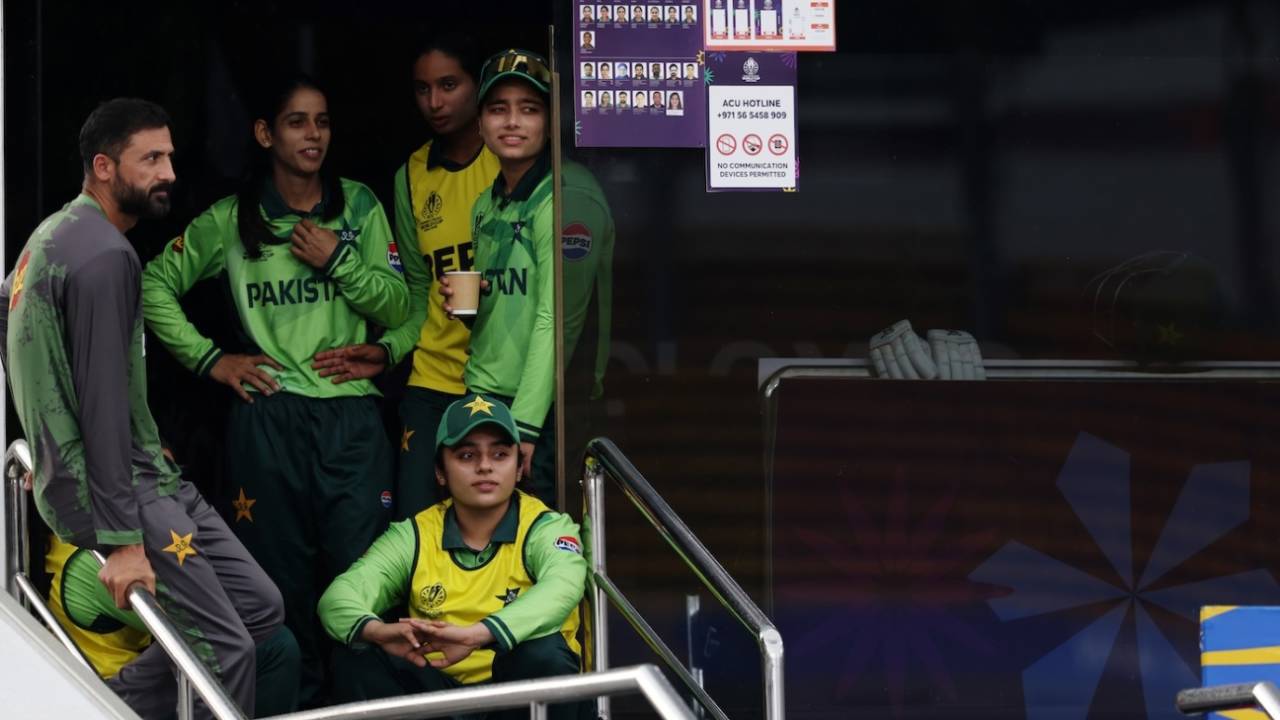 The Pakistan players watch the rain from the dressing room, New Zealand vs Pakistan, Women's World Cup 2025, Colombo, October 18, 2025