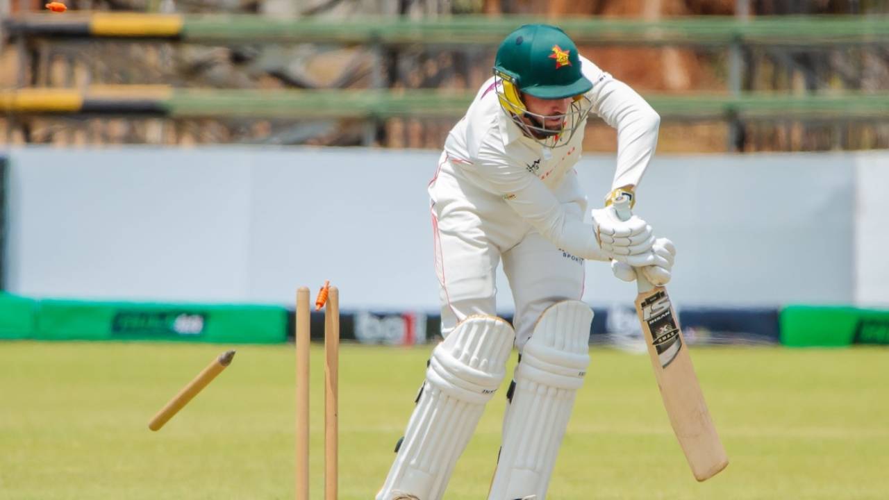 Brendan Taylor loses his stumps, Zimbabwe vs Afghanistan, Only Test, Harare, 2nd day, October 21, 2025