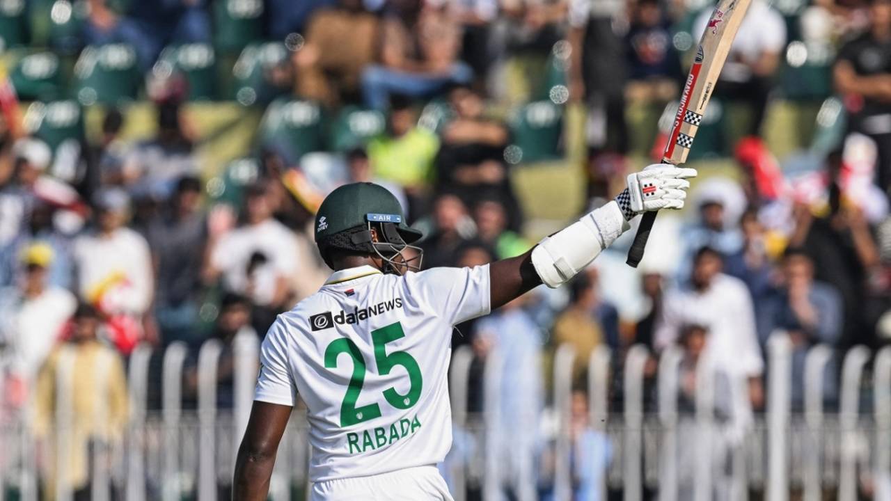 Kagiso Rabada raised his maiden Test fifty off just 38 balls, Pakistan vs South Africa, 2nd Test, Rawalpindi, 3rd day, October 22, 2025