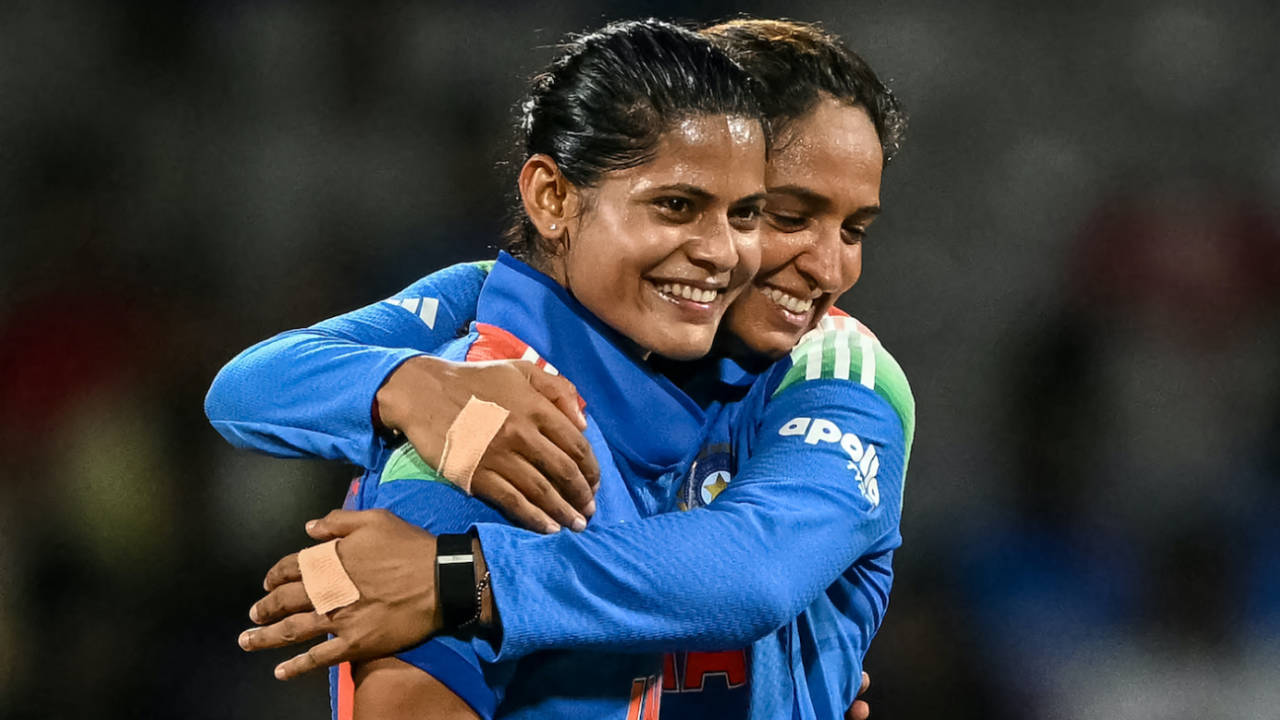 Harmanpreet Kaur is delighted by fan favourite, and captain favourite, Radha Yadav, India vs Bangladesh, Women's World Cup 2025, Navi Mumbai, October 26, 2025