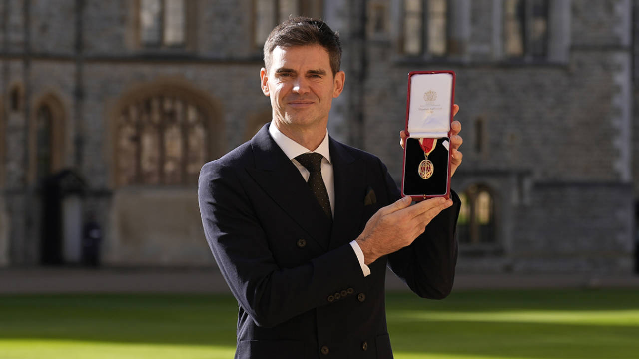 James Anderson after receiving his knighthood from Princess Anne at Windsor Castle, October 28, 2025