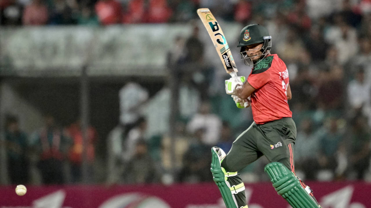 Tanzid Hasan played a crucial hand in the first half of Bangladesh's chase, Bangladesh vs West Indies, 2nd T20I, Chattogram, October 29, 2025