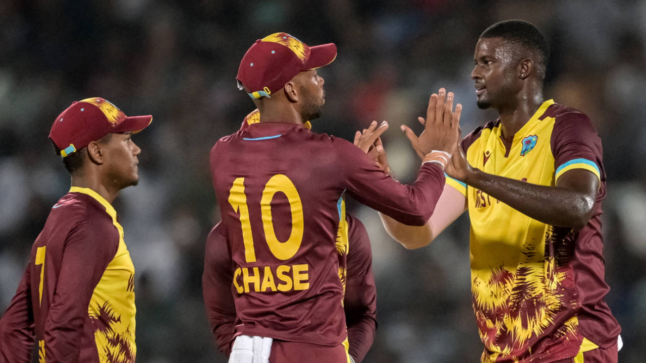 Jason Holder celebrates a wicket with his team-mates, Bangladesh vs West Indies, 2nd T20I, Chattogram, October 29, 2025